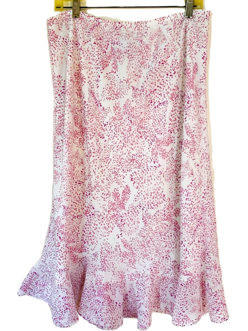 JG Hook Abstract Print Midi Skirt Size 14 Pink White Flounce Hem